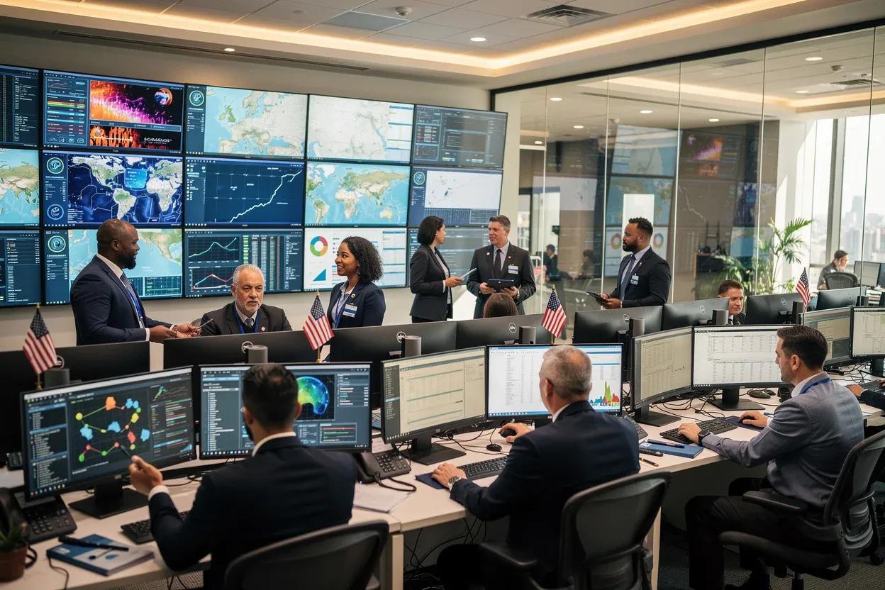 Operations room with team running specialized agents